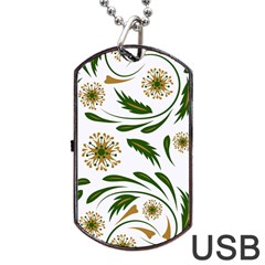 Folk flowers pattern Floral surface design Dog Tag USB Flash (Two Sides)