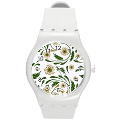 Folk flowers pattern Floral surface design Round Plastic Sport Watch (M)