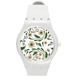 Folk flowers pattern Floral surface design Round Plastic Sport Watch (M) Front