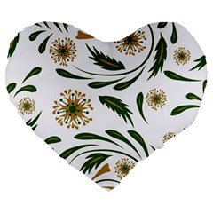 Folk flowers pattern Floral surface design Large 19  Premium Heart Shape Cushions