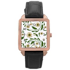 Folk flowers pattern Floral surface design Rose Gold Leather Watch 