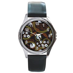 Folk Flowers Pattern Floral Surface Design Round Metal Watch by Eskimos