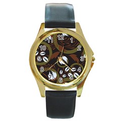 Folk Flowers Pattern Floral Surface Design Round Gold Metal Watch by Eskimos