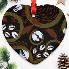 Folk Flowers Pattern Floral Surface Design Heart Ornament (two Sides) by Eskimos