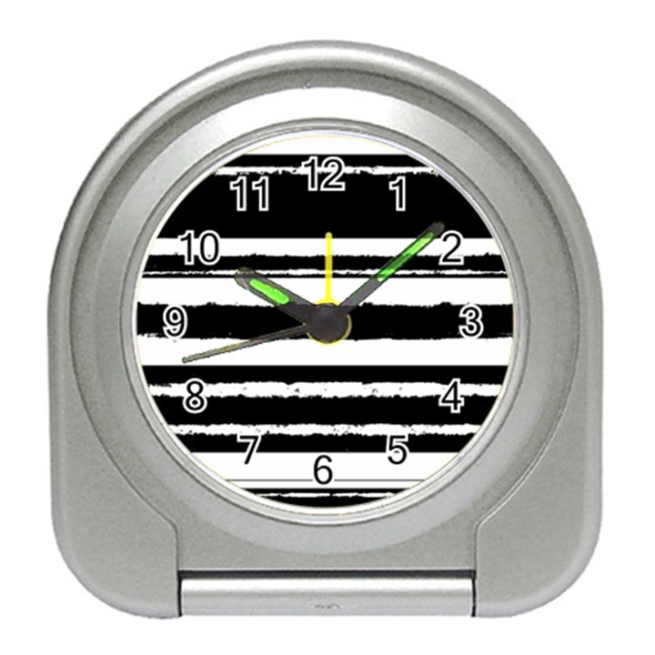 Bandes Abstrait Blanc/Noir Travel Alarm Clock