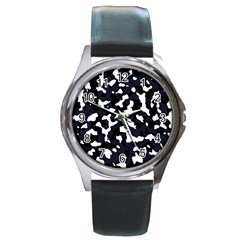 Camouflage Bleu Round Metal Watch by kcreatif