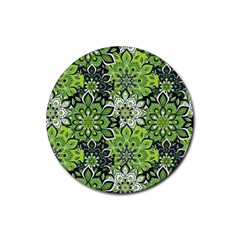 Green Floral Bohemian Vintage Rubber Round Coaster (4 Pack)  by BohoMe