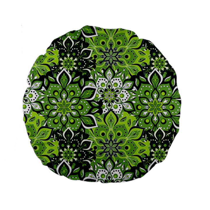 Green Floral Bohemian Vintage Standard 15  Premium Round Cushions