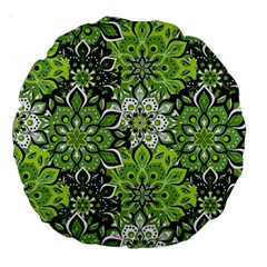 Green Floral Bohemian Vintage Large 18  Premium Round Cushions by BohoMe