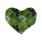 Green Floral Bohemian Vintage Standard 16  Premium Flano Heart Shape Cushions Front