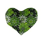 Green Floral Bohemian Vintage Standard 16  Premium Flano Heart Shape Cushions Back