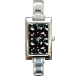 Funny Astronauts, Rockets And Rainbow Space Rectangle Italian Charm Watch Front