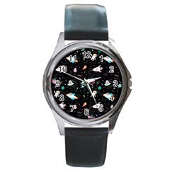 Funny Astronauts, Rockets And Rainbow Space Round Metal Watch by SychEva