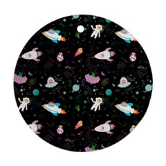 Funny Astronauts, Rockets And Rainbow Space Ornament (round) by SychEva