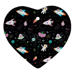 Funny Astronauts, Rockets And Rainbow Space Ornament (heart) by SychEva