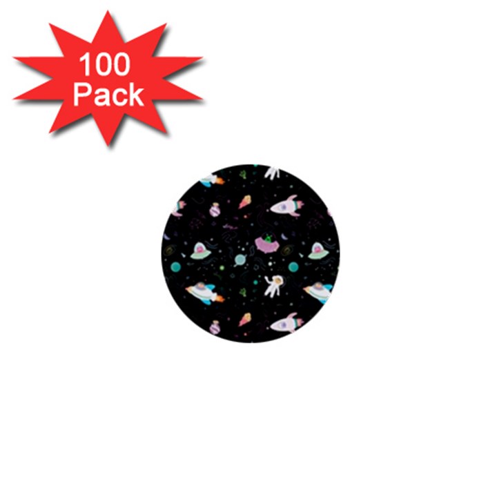 Funny Astronauts, Rockets And Rainbow Space 1  Mini Buttons (100 pack) 