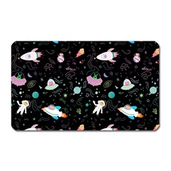 Funny Astronauts, Rockets And Rainbow Space Magnet (rectangular) by SychEva