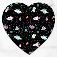 Funny Astronauts, Rockets And Rainbow Space Jigsaw Puzzle (heart) by SychEva