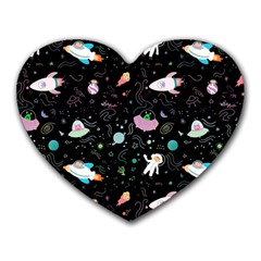 Funny Astronauts, Rockets And Rainbow Space Heart Mousepads by SychEva