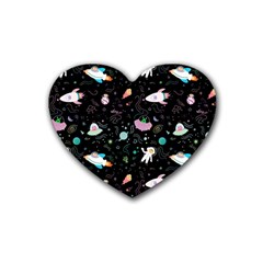 Funny Astronauts, Rockets And Rainbow Space Rubber Coaster (heart)  by SychEva