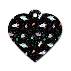 Funny Astronauts, Rockets And Rainbow Space Dog Tag Heart (two Sides) by SychEva