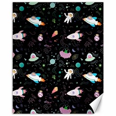 Funny Astronauts, Rockets And Rainbow Space Canvas 11  X 14  by SychEva