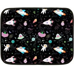 Funny Astronauts, Rockets And Rainbow Space Fleece Blanket (mini) by SychEva