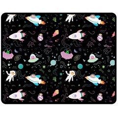 Funny Astronauts, Rockets And Rainbow Space Fleece Blanket (medium)  by SychEva