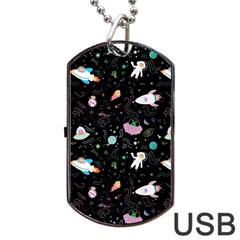 Funny Astronauts, Rockets And Rainbow Space Dog Tag Usb Flash (one Side) by SychEva