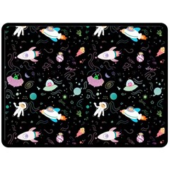 Funny Astronauts, Rockets And Rainbow Space Double Sided Fleece Blanket (large)  by SychEva