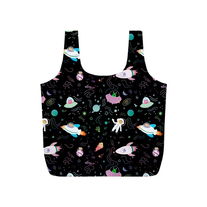 Funny Astronauts, Rockets And Rainbow Space Full Print Recycle Bag (S)