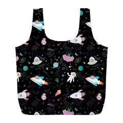 Funny Astronauts, Rockets And Rainbow Space Full Print Recycle Bag (l) by SychEva