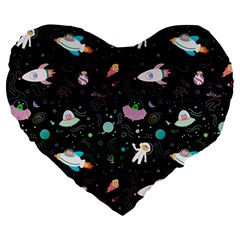 Funny Astronauts, Rockets And Rainbow Space Large 19  Premium Flano Heart Shape Cushions by SychEva