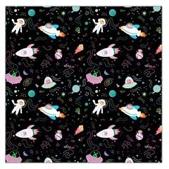 Funny Astronauts, Rockets And Rainbow Space Large Satin Scarf (square) by SychEva