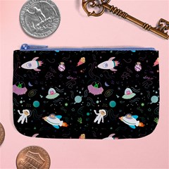 Funny Astronauts, Rockets And Rainbow Space Large Coin Purse by SychEva