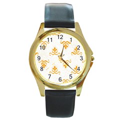 White With Orange Fdl Round Gold Metal Watch by SomethingForEveryone