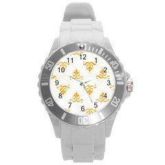 White With Orange Fdl Round Plastic Sport Watch (l) by SomethingForEveryone