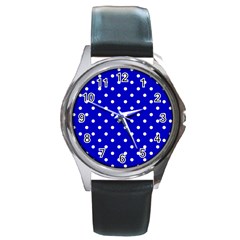 1950 Blue White Dots Round Metal Watch by SomethingForEveryone