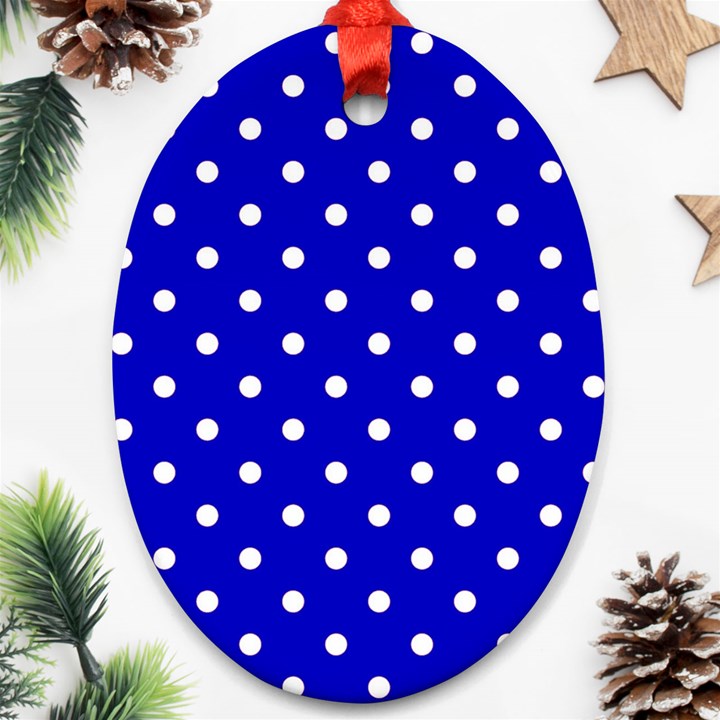 1950 Blue White Dots Ornament (Oval)