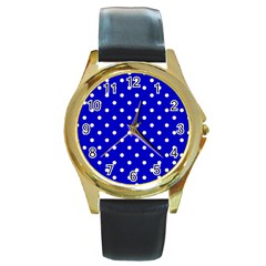 1950 Blue White Dots Round Gold Metal Watch by SomethingForEveryone