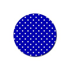 1950 Blue White Dots Rubber Round Coaster (4 Pack)  by SomethingForEveryone