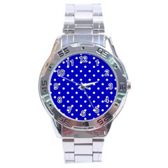 1950 Blue White Dots Stainless Steel Analogue Watch by SomethingForEveryone