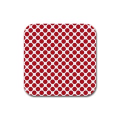 White W Red Dots Rubber Square Coaster (4 Pack)  by SomethingForEveryone