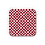 White W Red Dots Rubber Square Coaster (4 pack)  Front