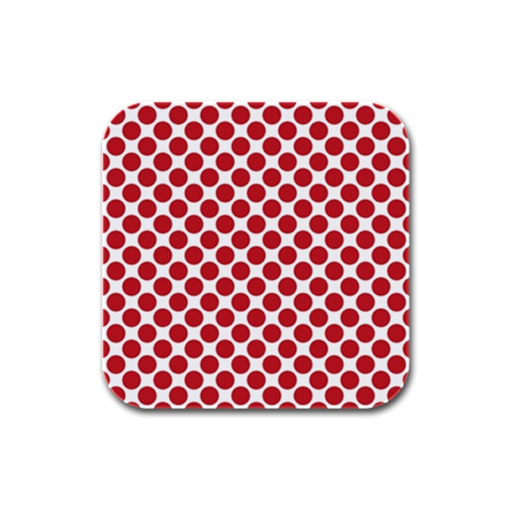 White W Red Dots Rubber Square Coaster (4 pack) 