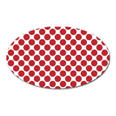 White W Red Dots Oval Magnet by SomethingForEveryone