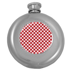 White W Red Dots Round Hip Flask (5 Oz) by SomethingForEveryone