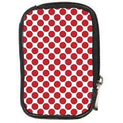 White W Red Dots Compact Camera Leather Case by SomethingForEveryone