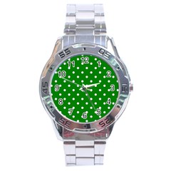 1950 Green White Dots Stainless Steel Analogue Watch