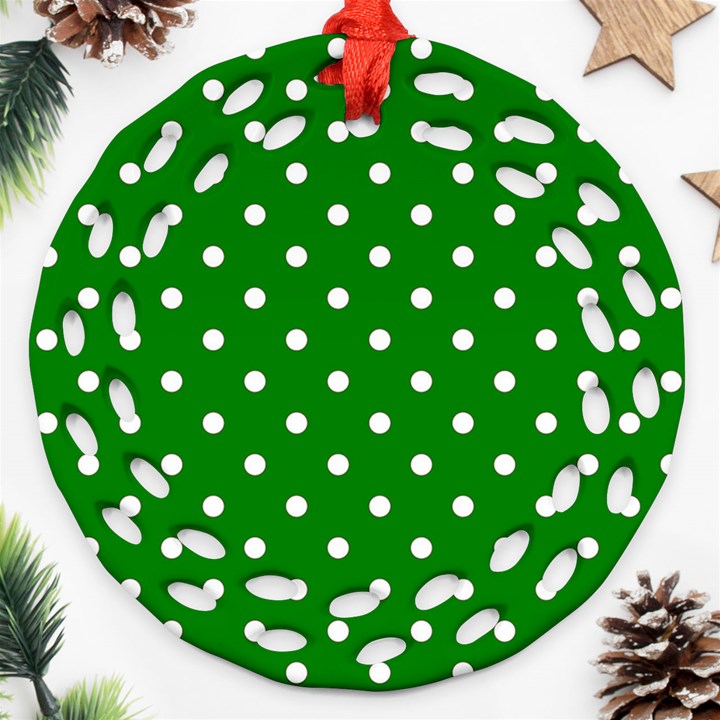 1950 Green White Dots Ornament (Round Filigree)